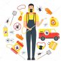 Cartoon Pest Control Service Business Round Design Template Equipment and Working Set Safety Home Flat Design Style for Poster. Vector illustration of Disinsection Control sign