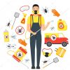 Cartoon Pest Control Service Business Round Design Template Equipment and Working Set Safety Home Flat Design Style for Poster. Vector illustration of Disinsection Control sign
